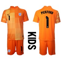 Camisa de time de futebol Inglaterra Jordan Pickford #1 Goleiro Replicas 2º Equipamento Infantil Mundo 2022 Manga Curta (+ Calças curtas)